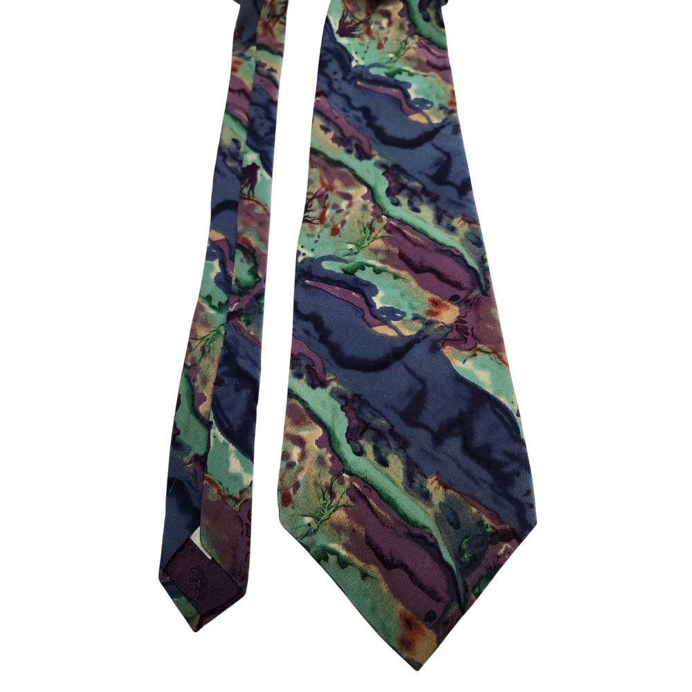 J Garcia Mens Abstract Silk Necktie Blue Green Purple Art‎ Series Tie 3.75 x 58